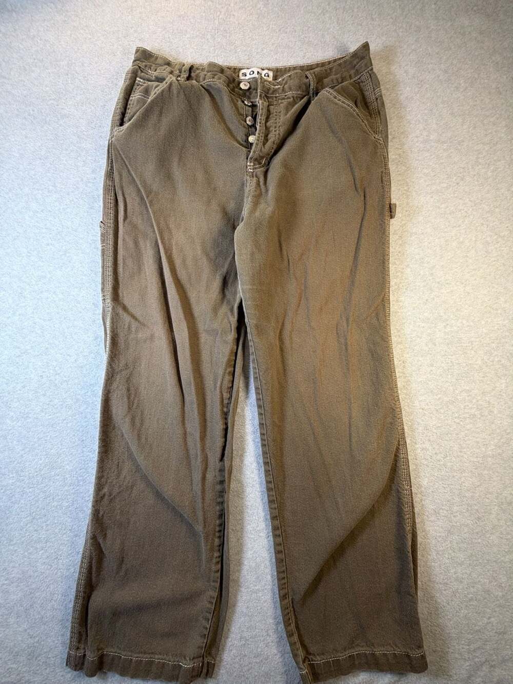 S.O.N.G. Vintage Y2K Brown Utility Carpenter Pants Button Fly Size 15/32